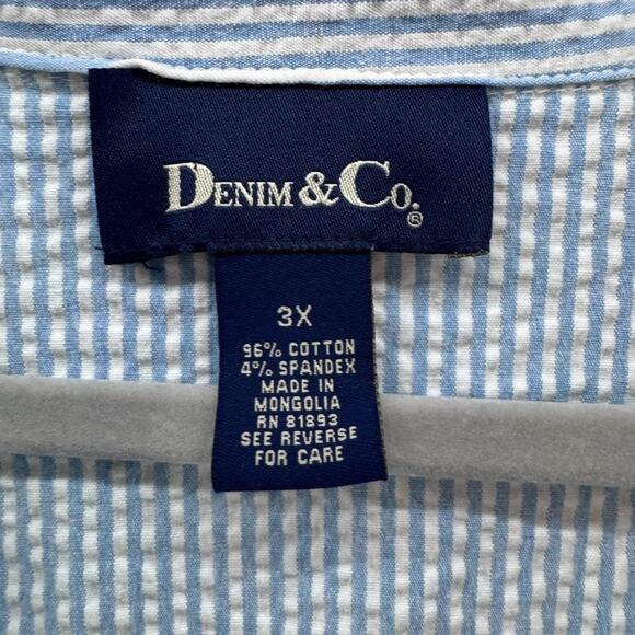 Denim &Co Jacket Womens 3X Blue White Striped Crinkle Cotton Collar Button Front - Picture 7 of 12